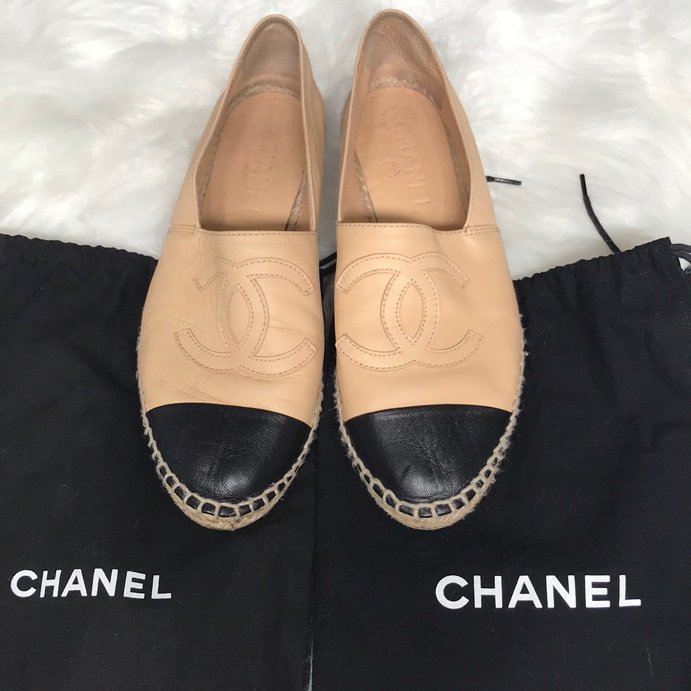 Chanel beige/ black espadrilles authentic.